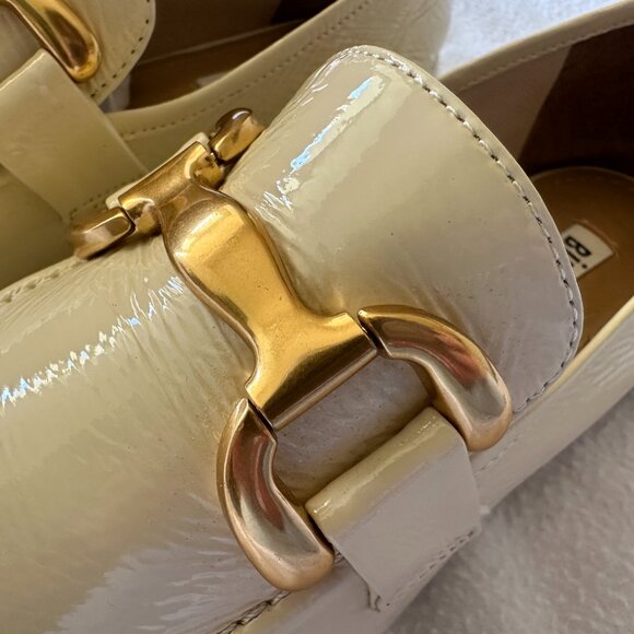 Anthropologie Bibi Lou Zagreb Patent Leather Gold Horsebit Loafers Cream 37 - Picture 9 of 14